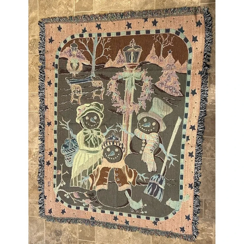 Vintage Snowman Tapestry Throw Blanket‎ Winter